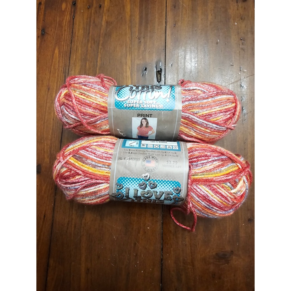 Hobby Lobby I Love This Cotton Yarn 346 Harvest Print 100% Cotton 2 Skeins